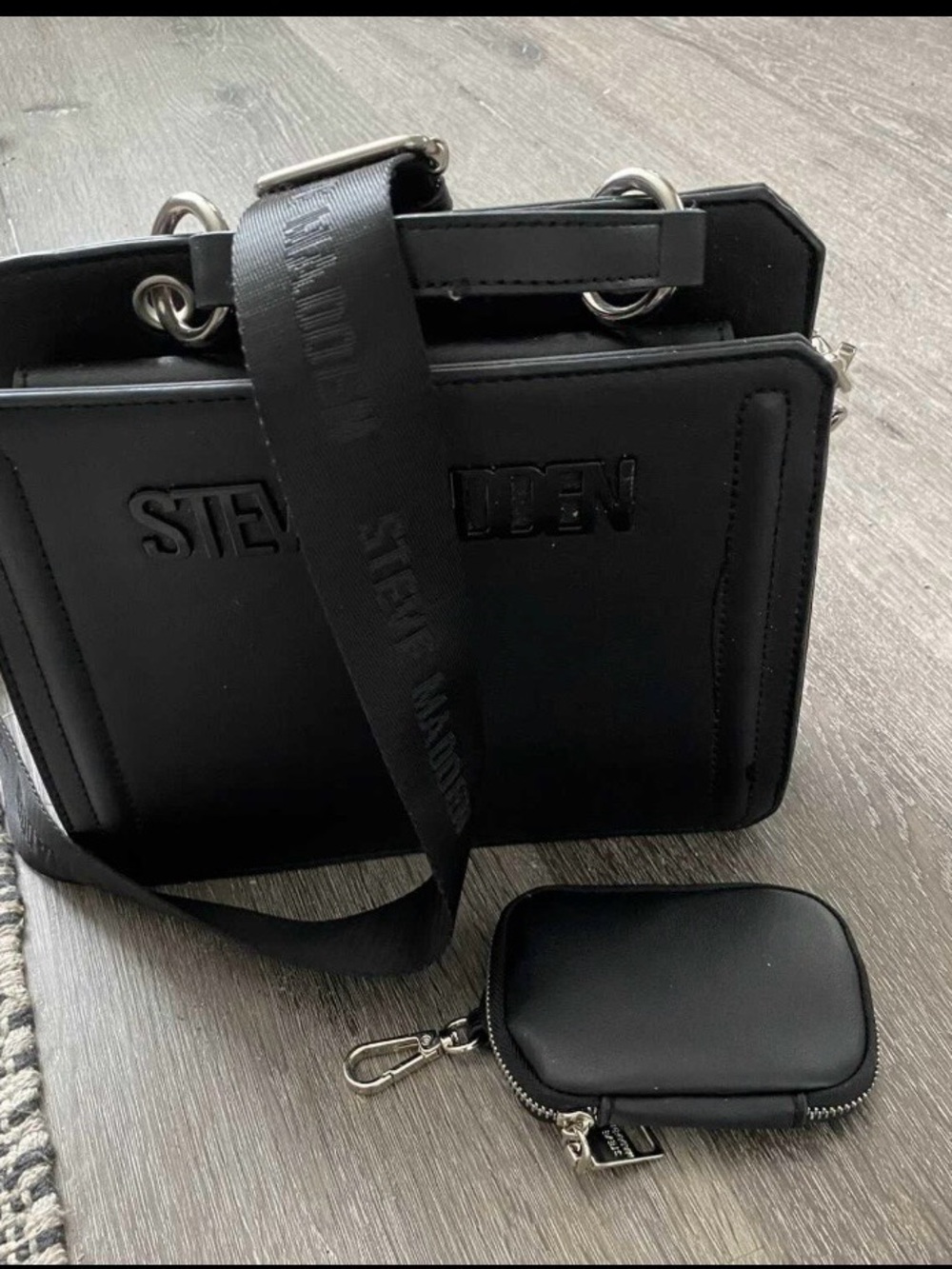Steve Madden Black Messenger Bag with Detachable Pouch